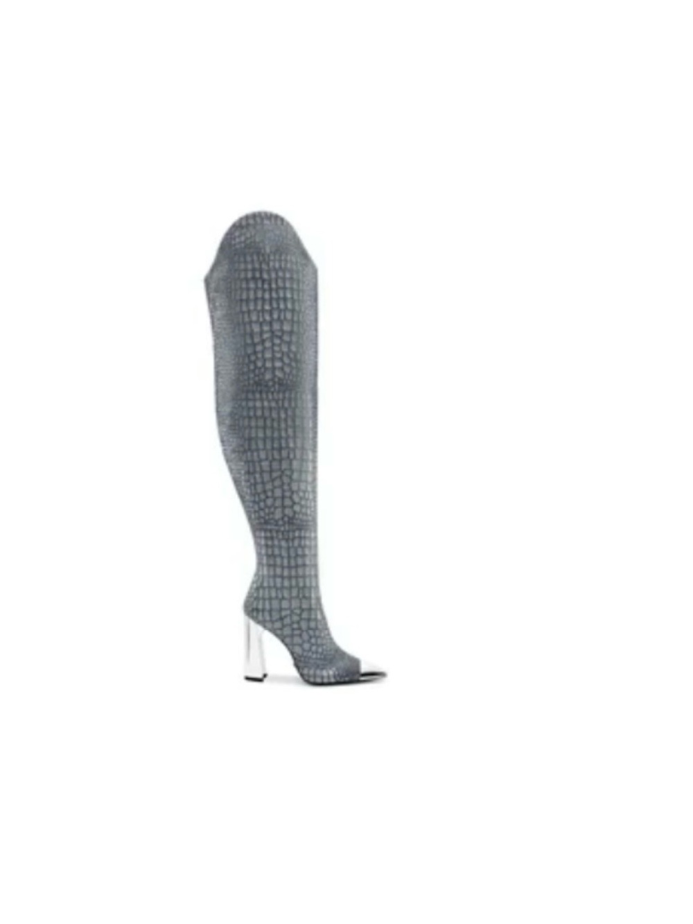 Jennifer Le thigh high Croc-Embossed Block Heel Boot - Gray